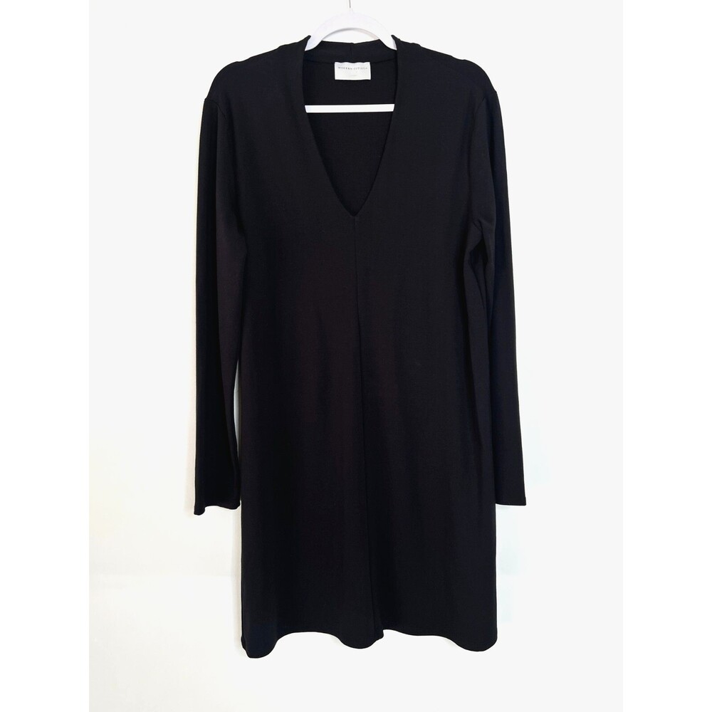 Modern Citizen Dress Womens Large Black V-Neck Midi Shift